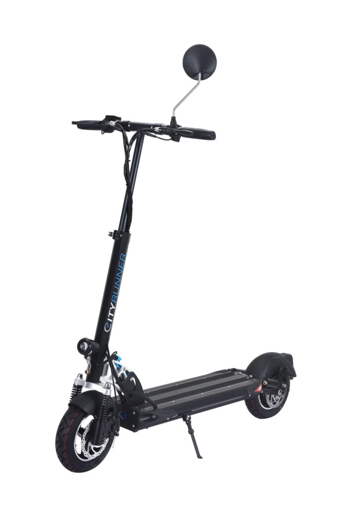 קורקינט חשמלי מתקפל עם מנגנון בלימה מתקדם ומראה, אידיאלי לנסיעות עירוניות.