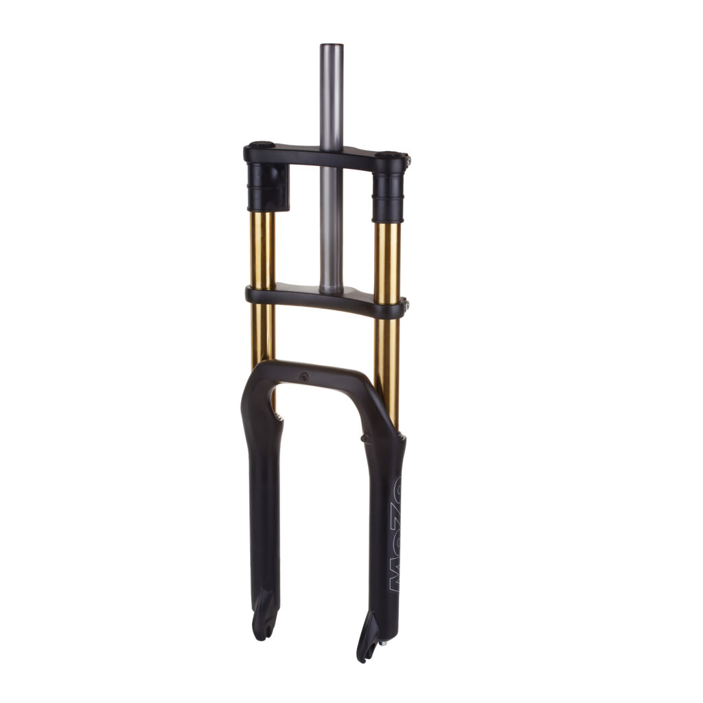 מזלג אופניים חשמליים עם ציפוי שחור וזהב, מתאים לתחזוקה ולטיפול באופניים חשמליים.