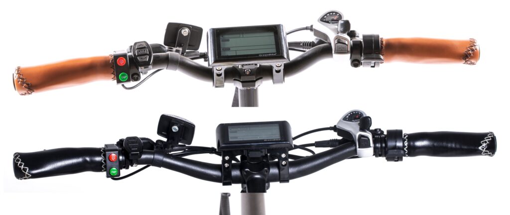 ידיות של אופניים חשמליים עם מסכי תצוגה, עזרים לטיפול ותחזוקה נכונה של אופניים.