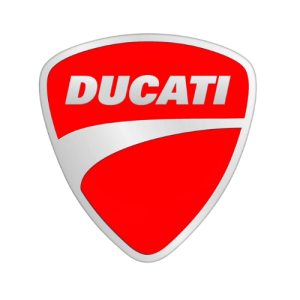 לוגו של דוקאטי, מותג אופנועים איטלקי מפורסם בעיצוב מודרני ואיכותי.