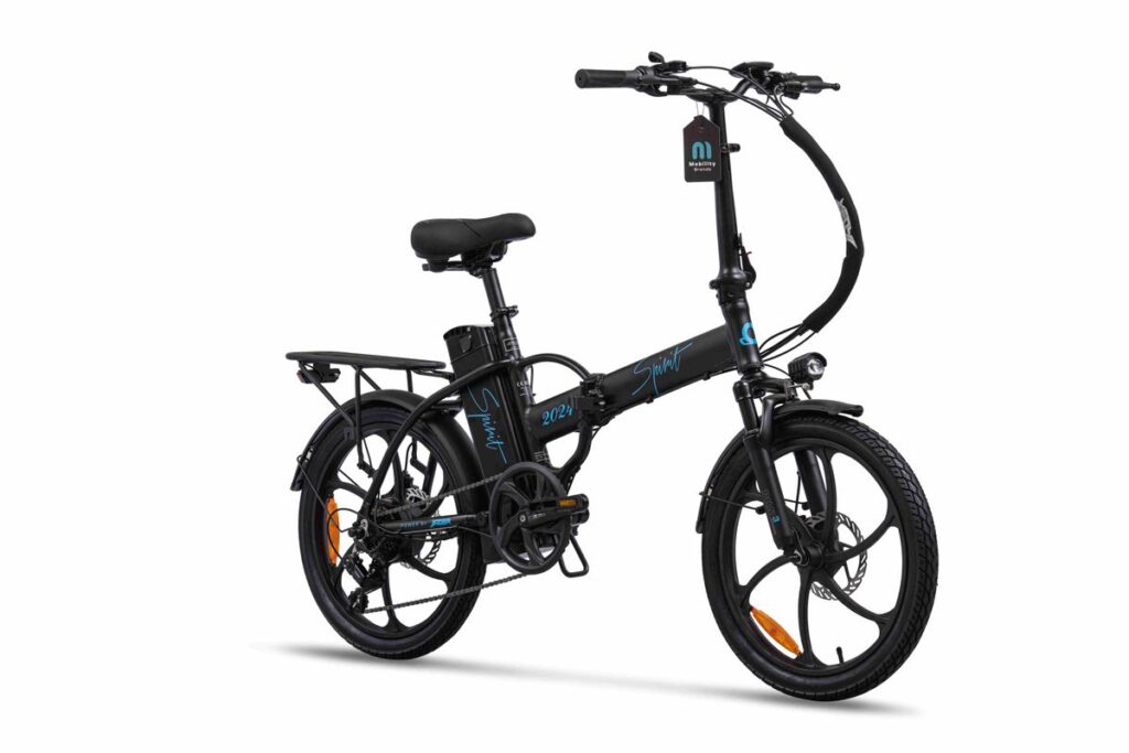 אופניים חשמליים מתקפלים בצבע שחור, מתאימים לתחזוקה קלה ולשימוש בעיר.